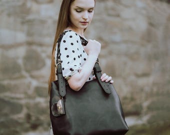 Oversized Black Leather Tote Bag: Vintage Hobo Style, Customizable