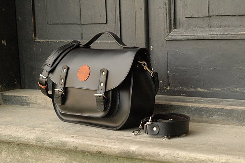 Leather messenger backpack office bag Ladybuq black leather | Etsy