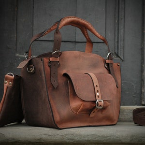 Sac à main fourre-tout Boho unique avec pochette Véritable artisanat Sac à main Ladybuq Brique et marron Sac de bureau Sac pour ordinateur portable
