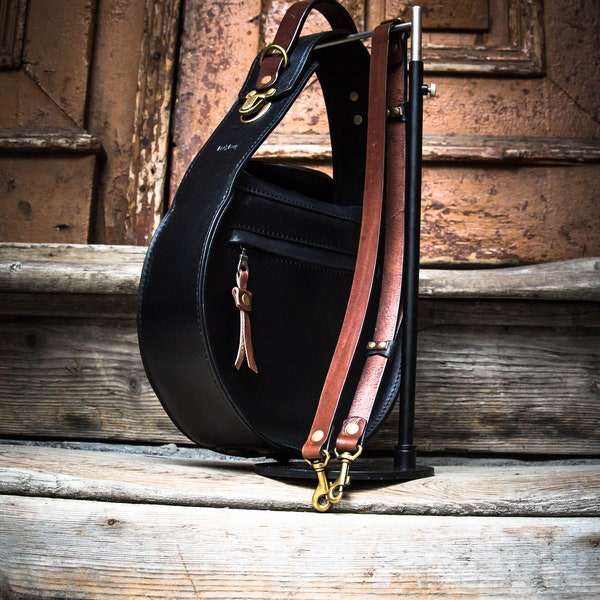 Black Leather Hobo Bag: Handmade Crossbody Tote Purse