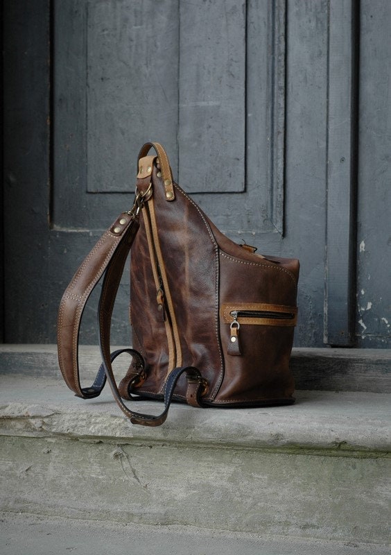 Vintage Brown Leather Backpack: Rustic Travel Rucksack - Etsy UK