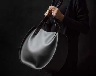 Black Leather Tote handbag Purse Full Grain Leather high quality oversize Vintage leather Bag handmade original Ladybuq personalized bag