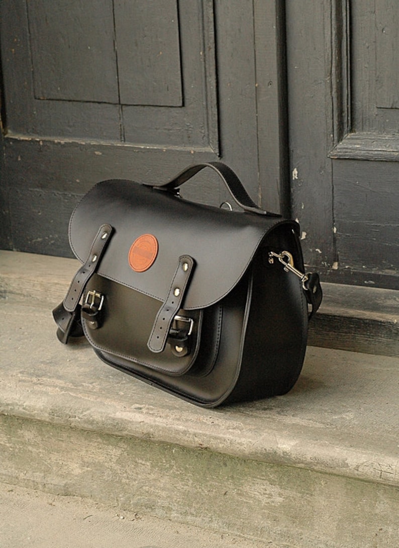 Leather messenger backpack office bag Ladybuq black leather Etsy