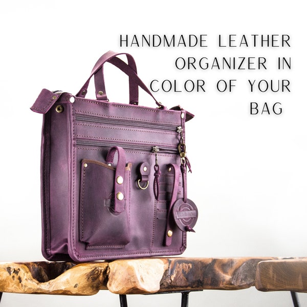 Handmade leather Purse organizer bag organizer large removable bag insert handbag organizer in color of your bag