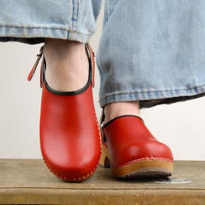 New Swedish Clogs Classic Red Moccasins Orginal Leather Shoes Platform Shoes Women shoes sandal wood clog image 1