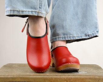 Nouveaux sabots suédois mocassins rouges classiques chaussures en cuir d'origine chaussures à plateforme, chaussures pour femmes, sabot en bois