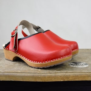 New Swedish Clogs Classic Red Moccasins Orginal Leather Shoes Platform Shoes Women shoes sandal wood clog image 4