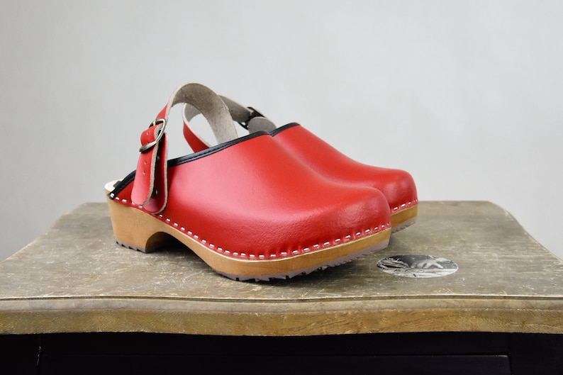 New Swedish Clogs Classic Red Moccasins Orginal Leather Shoes Platform Shoes Women shoes sandal wood clog image 4