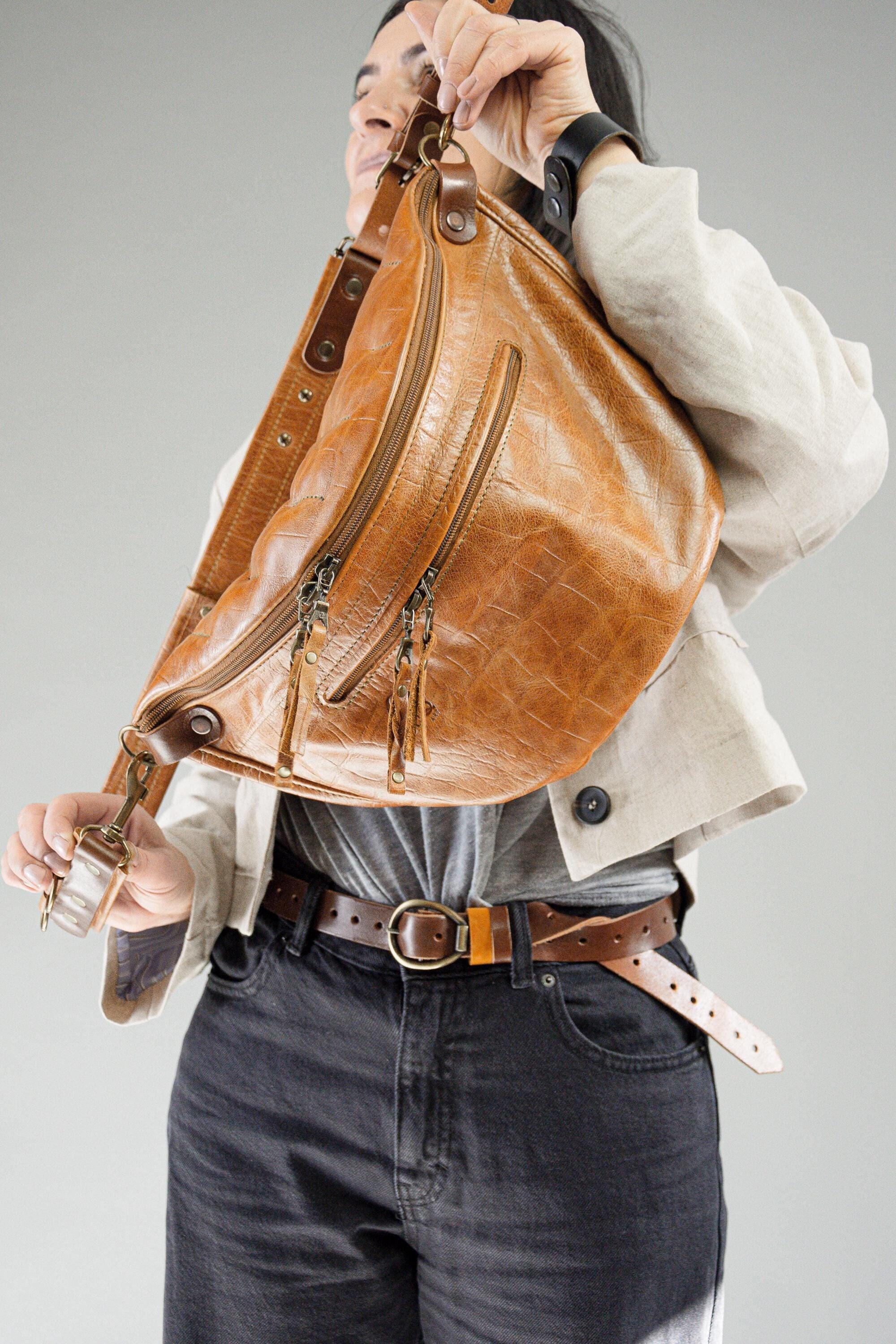 FRYE Camel Cross Body / Waist Purse / Fanny Pack - Brass Buckle - 8” x 5” Pouch Better Than A Fanny Pack - Camel (Pouch Only) – Trends  main image 2