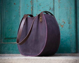 Women full Grain Leather Round Shape Top Handle Tote Shoulder Bag Purse Original Handbag Ladybuq Art Bag Women Gift Handmade custom bag