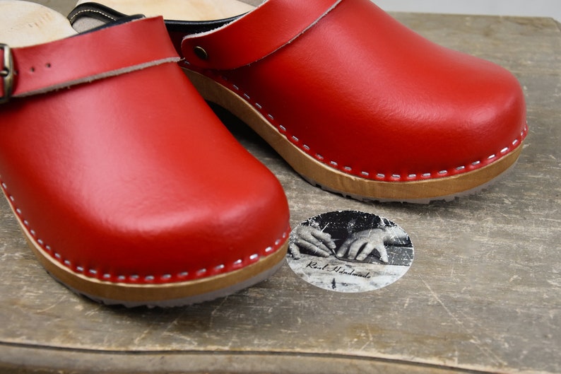 New Swedish Clogs Classic Red Moccasins Orginal Leather Shoes Platform Shoes Women shoes sandal wood clog image 8