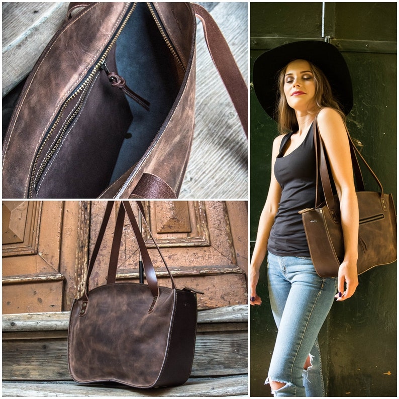 Top brand leather bag in three sizes made by Ladybuq Art Etsy