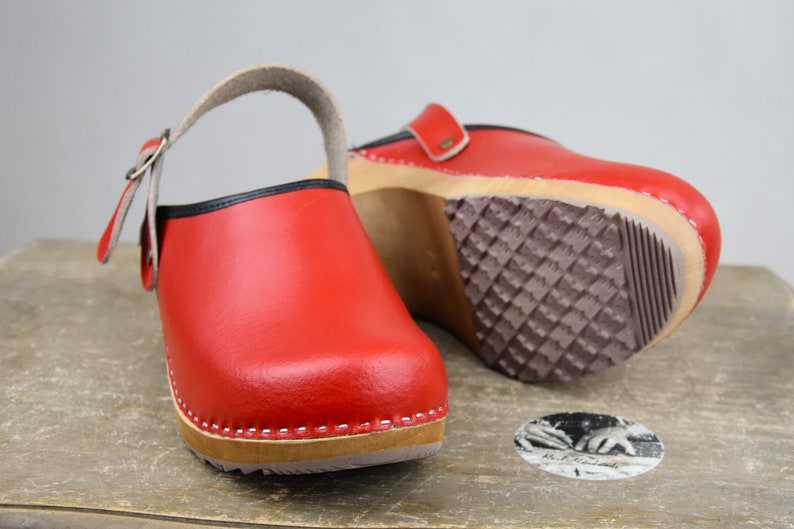 New Swedish Clogs Classic Red Moccasins Orginal Leather Shoes Platform Shoes Women shoes sandal wood clog image 5