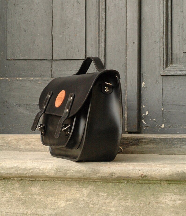 Leather messenger backpack office bag Ladybuq black leather Etsy