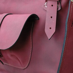 Leather Tote ladybuq handbag raspberry personalized Shoulder Bag with Clutch Set Vintage style purse handmade bag office Travel Laptop bag image 3