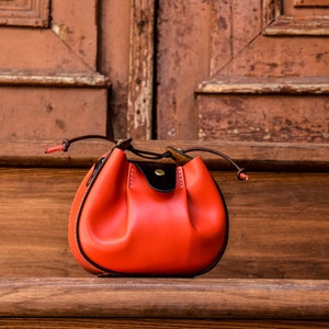 Small leather purse, bucket bag, hippie purse, hobo bag,summer purse, pink purse, designer shoulder bag , luxury purse, stylish bag zdjęcie 10