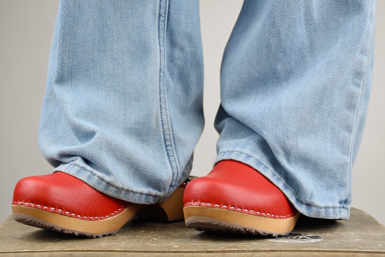New Swedish Clogs Classic Red Moccasins Orginal Leather Shoes Platform Shoes Women shoes sandal wood clog image 9