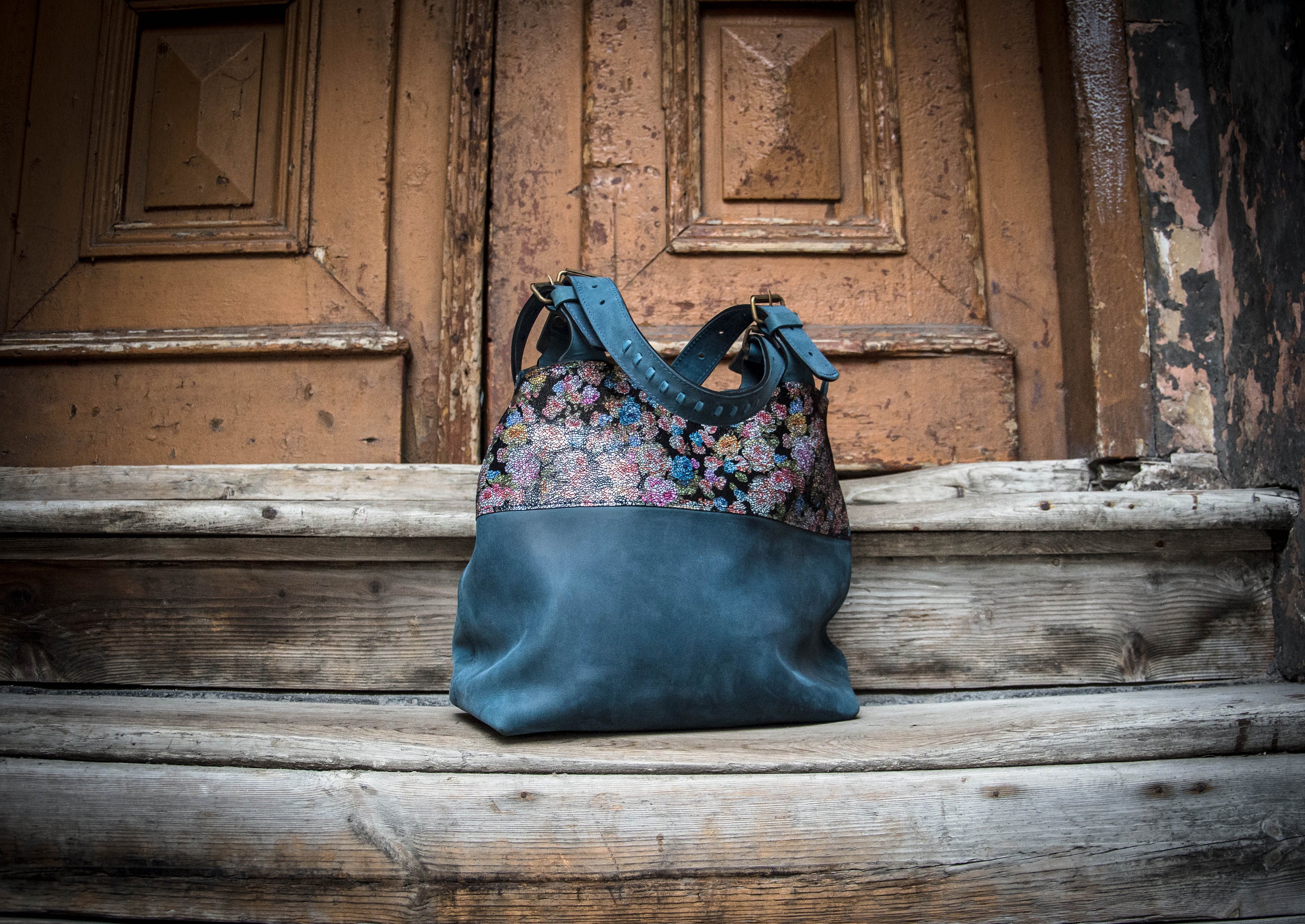 Leather Women Tote Bag Handbag Flower Handmade Natural Large | Etsy