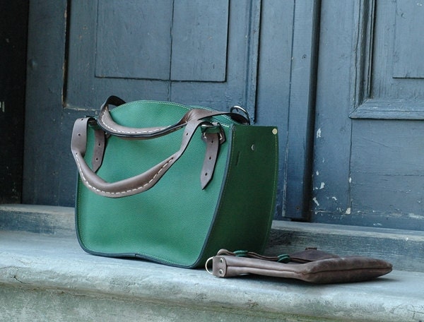 Handmade leather woman handbag with clutch Ladybuq green Tote | Etsy