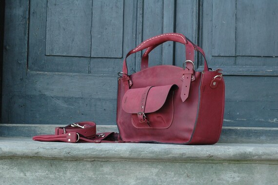 Leather Tote Ladybuq Handbag Raspberry Personalized Shoulder 