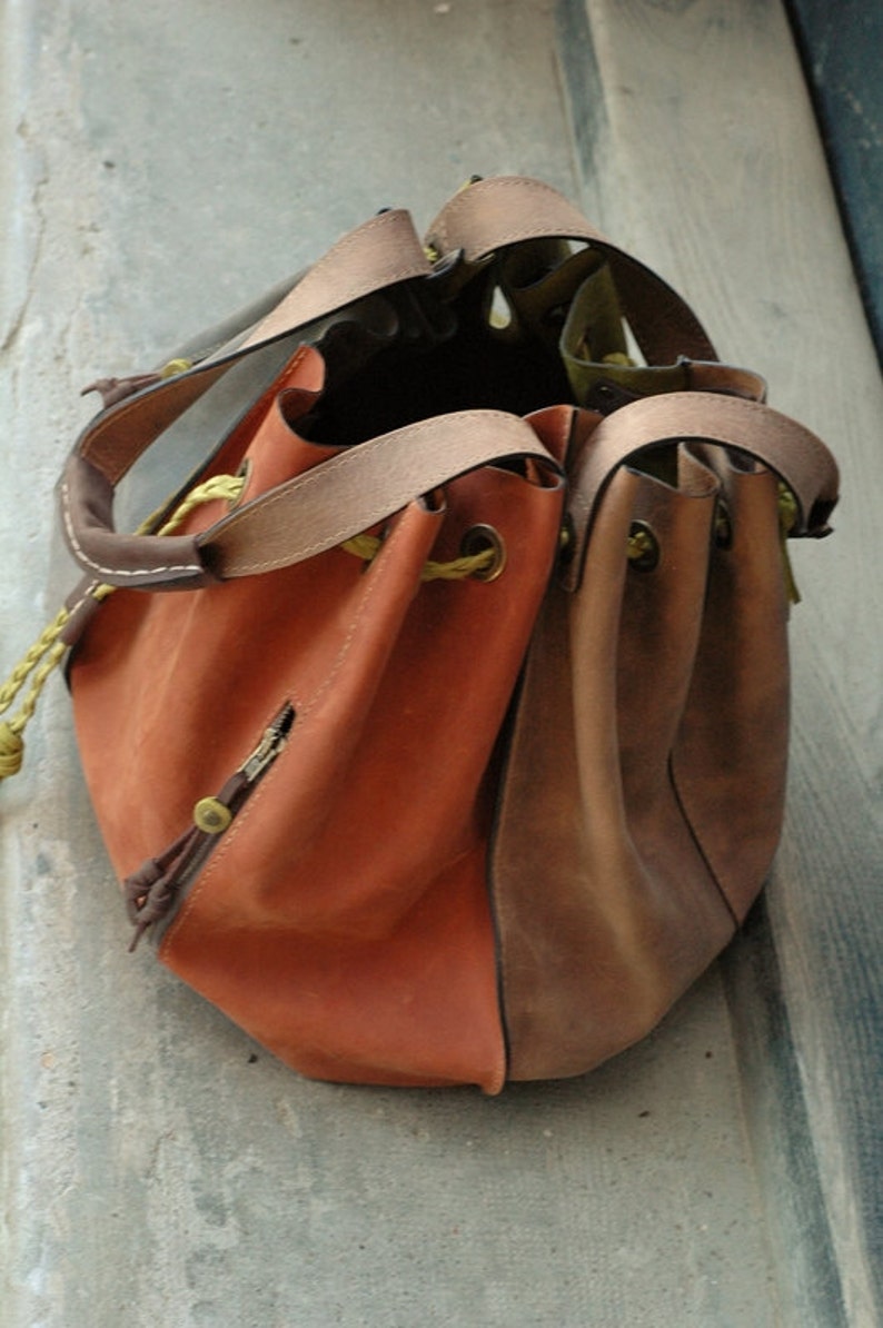 Handmade leather oversize bag Marlena leather woman handbag oversize bucket purse unique leather handbag tote novelty purse ita bag ladybuq image 4