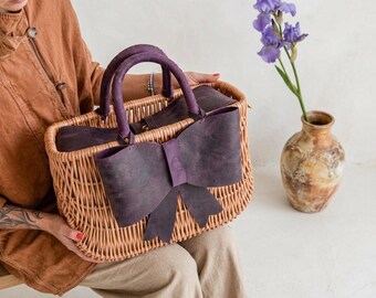 Handmade Wicker Basket Purse – Genuine Leather & Natural Wicker