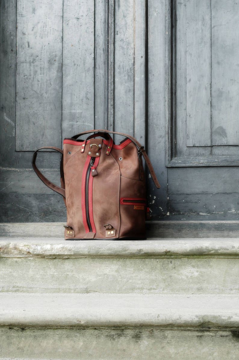 Matt Leather Handmade Backpack / Shoulder Bag Brown & Etsy