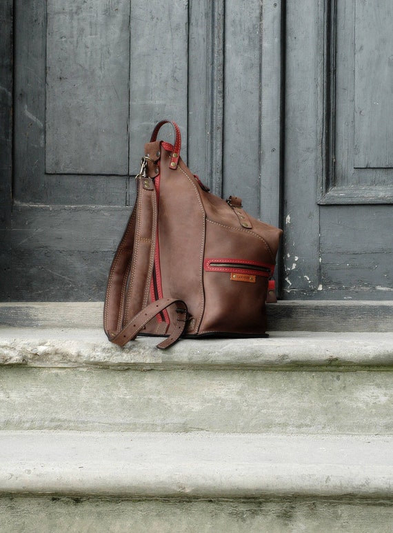 Matt Leather Handmade Backpack / Shoulder Bag Brown & | Etsy