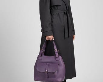 Oversized  deep plum Leather Tote Bag: Vintage Hobo Style, Customizable