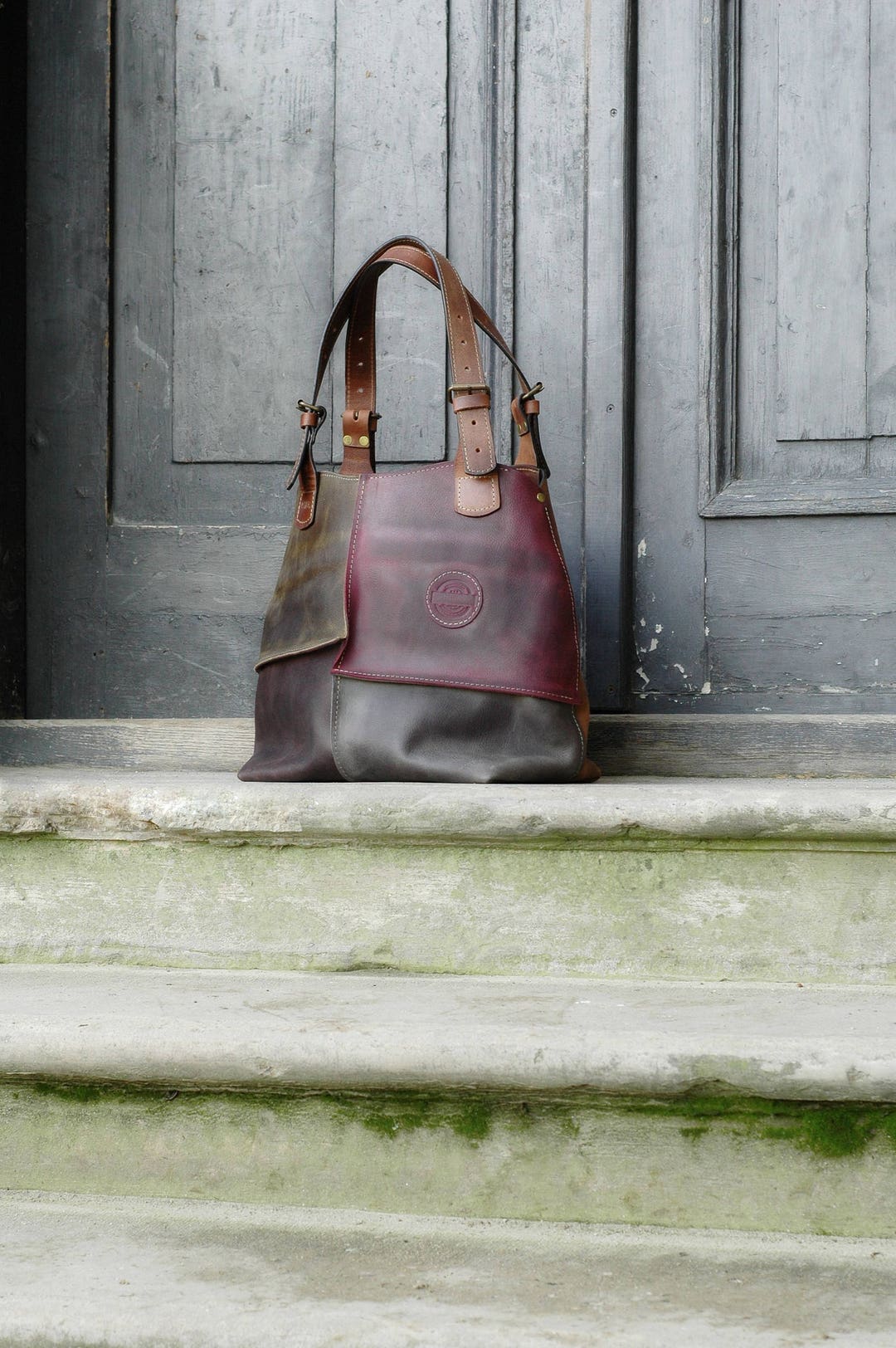 Oversized Tote Lined Leather Shoulder Bag Removable and