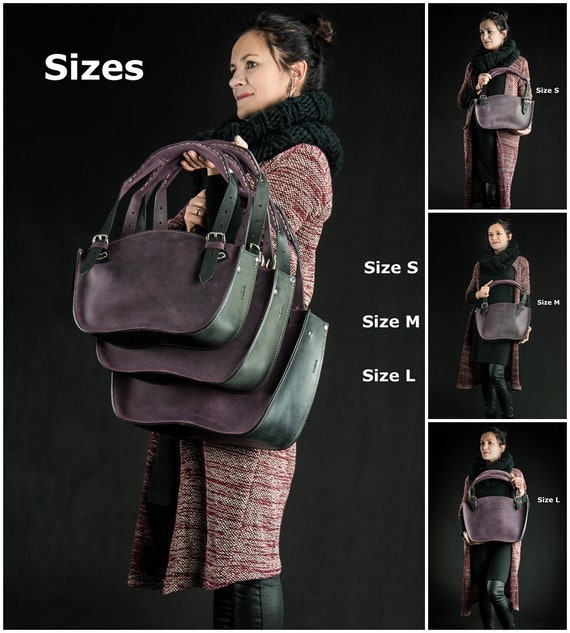 Leather Shoulder Bag with Clutch Set ladybuq office bag black and plum natural leather vintage style shoulder bag women s Tote Well made Bag Etsy