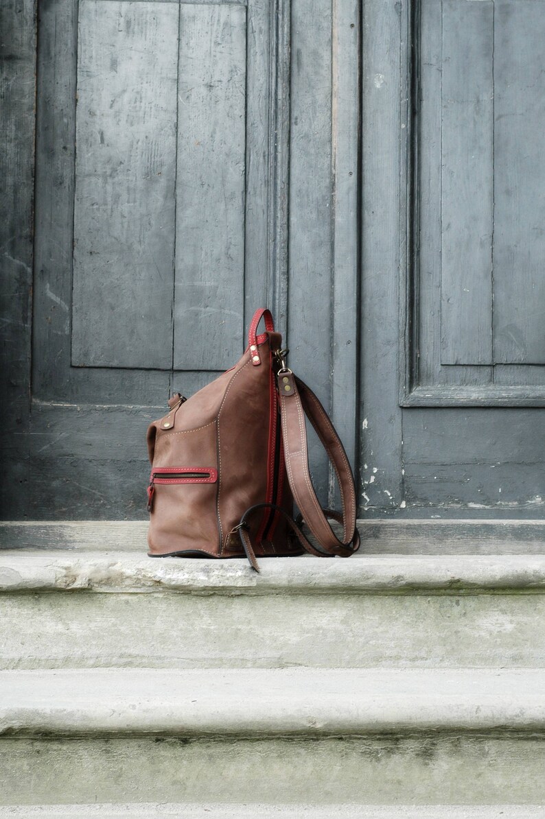 Matt Leather Handmade Backpack / Shoulder Bag Brown & Etsy