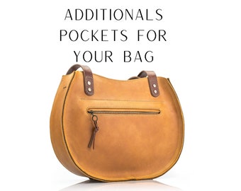 An extra outer pocket on the front side or backside of a bag can only be purchased together with another listing