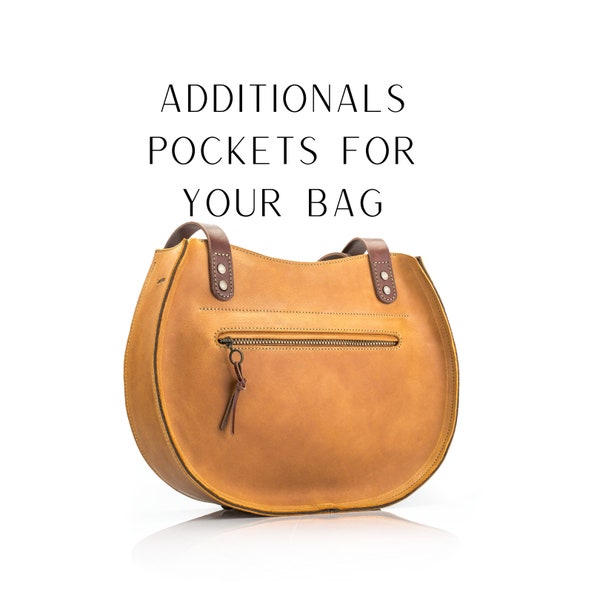 An extra outer pocket on the front side or backside of a bag can only be purchased together with another listing