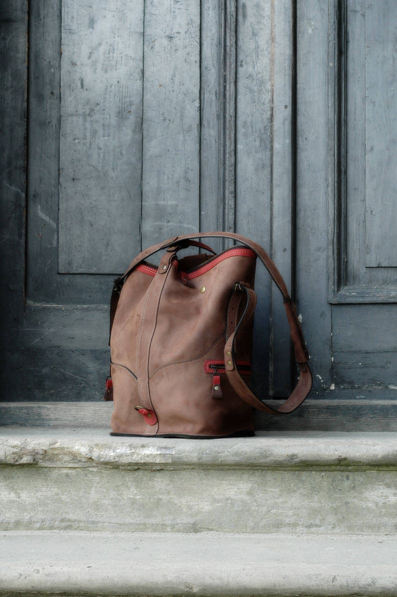 Matt Leather Handmade Backpack / Shoulder Bag Brown & Etsy