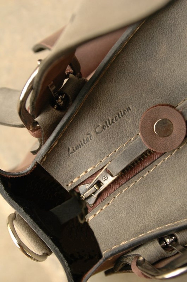 Handmade Leather Bag Laptop Handbag leather zippered purse tote Original women's shoulder zippered purse with clutch travel bag Ladybuq image 2