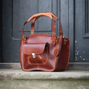 Leather Shoulder Bag with Clutch   Cognac Color Handbag  Full Grain Leather  Vintage Tote  Custom Handbag Leather Tote  Laptop Bag LadyBuQ