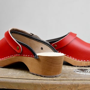 New Swedish Clogs Classic Red Moccasins Orginal Leather Shoes Platform Shoes Women shoes sandal wood clog image 6