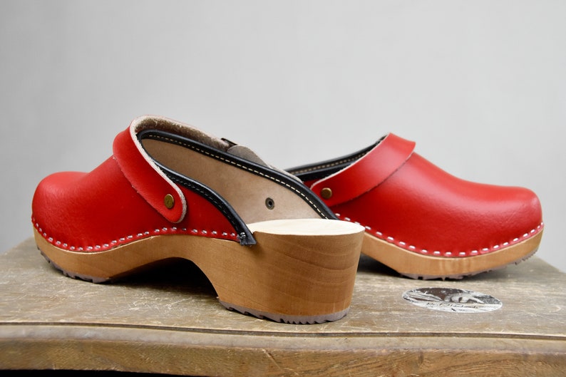 New Swedish Clogs Classic Red Moccasins Orginal Leather Shoes Platform Shoes Women shoes sandal wood clog image 6