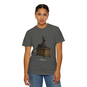 Anubis Jackal Shrine T-Shirt, Egyptian History Art, Bronze & Nile Collection image 1