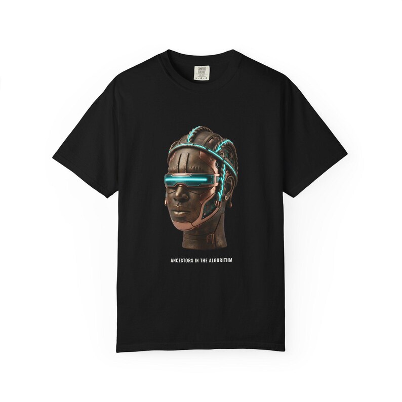Cyberpunk Benin Bronze T-Shirt, Graphic Art Tee, Bronze & Nile Collection Tee, African Art Gift, Unisex Garment-Dyed image 7