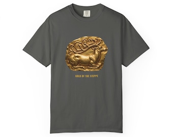 Scythian Gold Stag T-Shirt, Ancient Steppe Art Tee, Scythian Nomad History Shirt, History Lover Gift, Unisex Garment-Dyed Tee