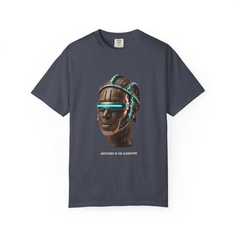 Cyberpunk Benin Bronze T-Shirt, Graphic Art Tee, Bronze & Nile Collection Tee, African Art Gift, Unisex Garment-Dyed image 9