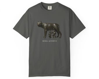 Capitoline Wolf T-Shirt, Ancient Rome Art Tee, Romulus and Remus Shirt, History Lover Gift, Unisex Garment-Dyed Tee