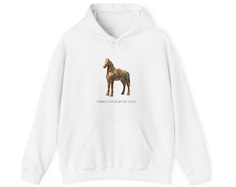 Tang Sancai Horse Hoodie, Ancient Chinese Art Sweatshirt, Tang Dynasty History Gift, Unisex Heavy Blend Hooded Sweatshirt