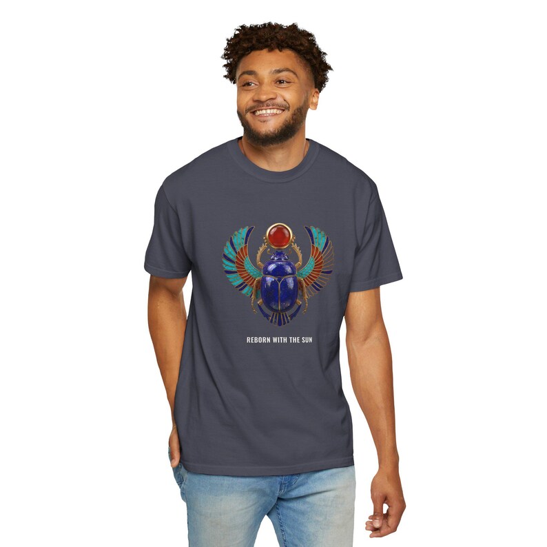 Winged Scarab Khepri T-Shirt, Egyptian Shirt, Ancient Egypt Gifts, Archaeology Gift, Bronze & Nile Collection image 2