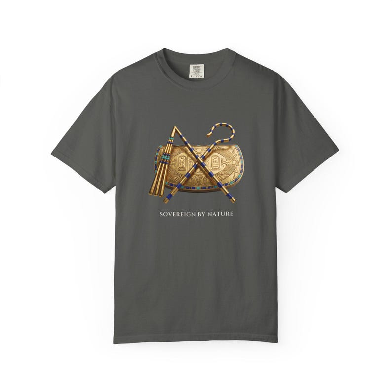 Crook and Flail Sarcophagus T-Shirt, Bronze & Nile Collection, African Art Gift (Garment-Dyed) image 8