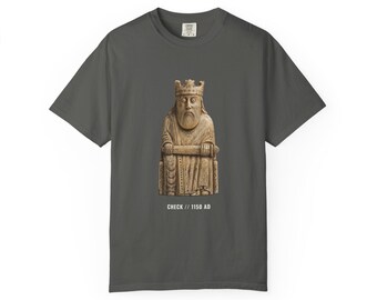 Lewis Chessman King T-Shirt, Norse Medieval Art Tee, Chess Player Shirt, History Lover Gift, Unisex Garment-Dyed Tee