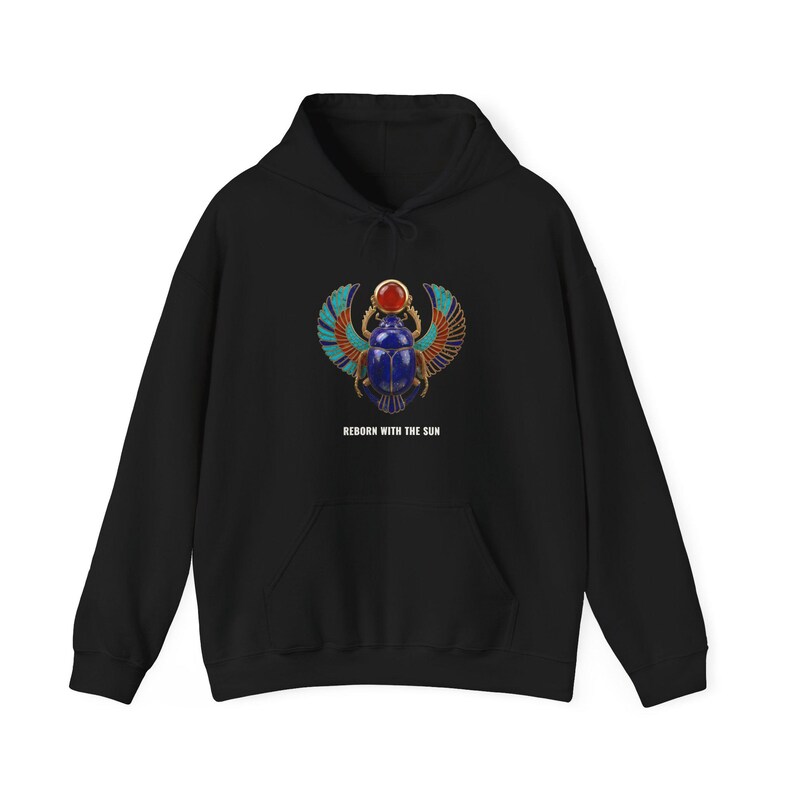 Winged Scarab Khepri Hoodie, Ancient Egypt Art, Reborn With The Sun (Heavy Blend) image 1