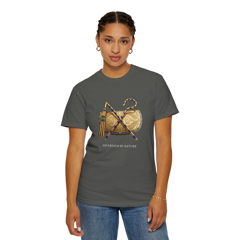 Crook and Flail Sarcophagus T-Shirt, Bronze & Nile Collection, African Art Gift (Garment-Dyed) image 5